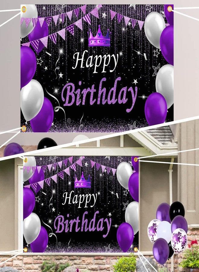 Coosilion Purple and Black Party Decorations for Women, Purple Birthday Decorations for Girls Men with Purple Black Happy Birthday Backdrop Tablecloth Confetti Balloons Arch, Purple Party Supplies - Image 4
